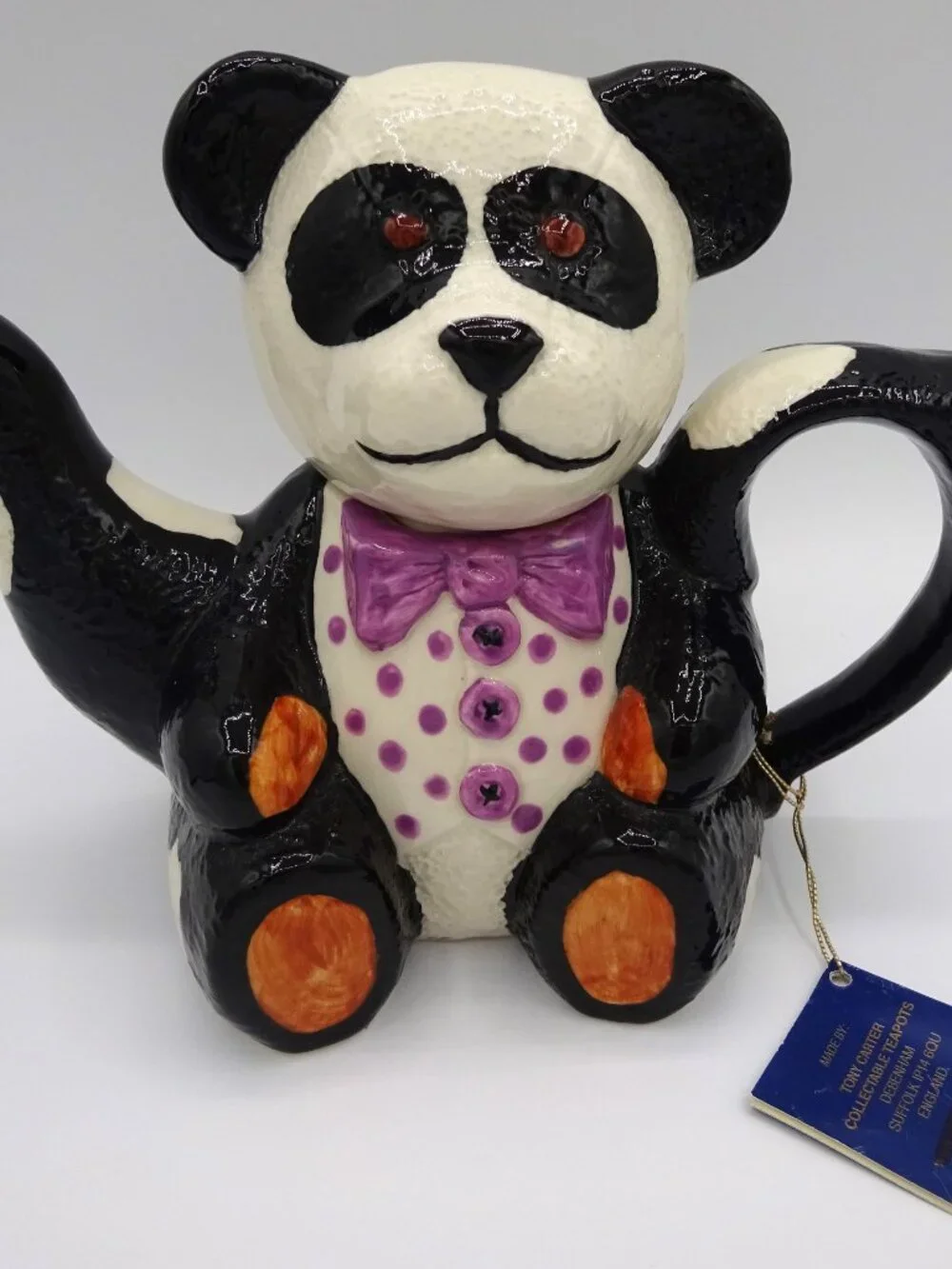 Tony Carter Panda Bear Collectible Teapot Ltd Ed 37/2000 Made In England w/Tag